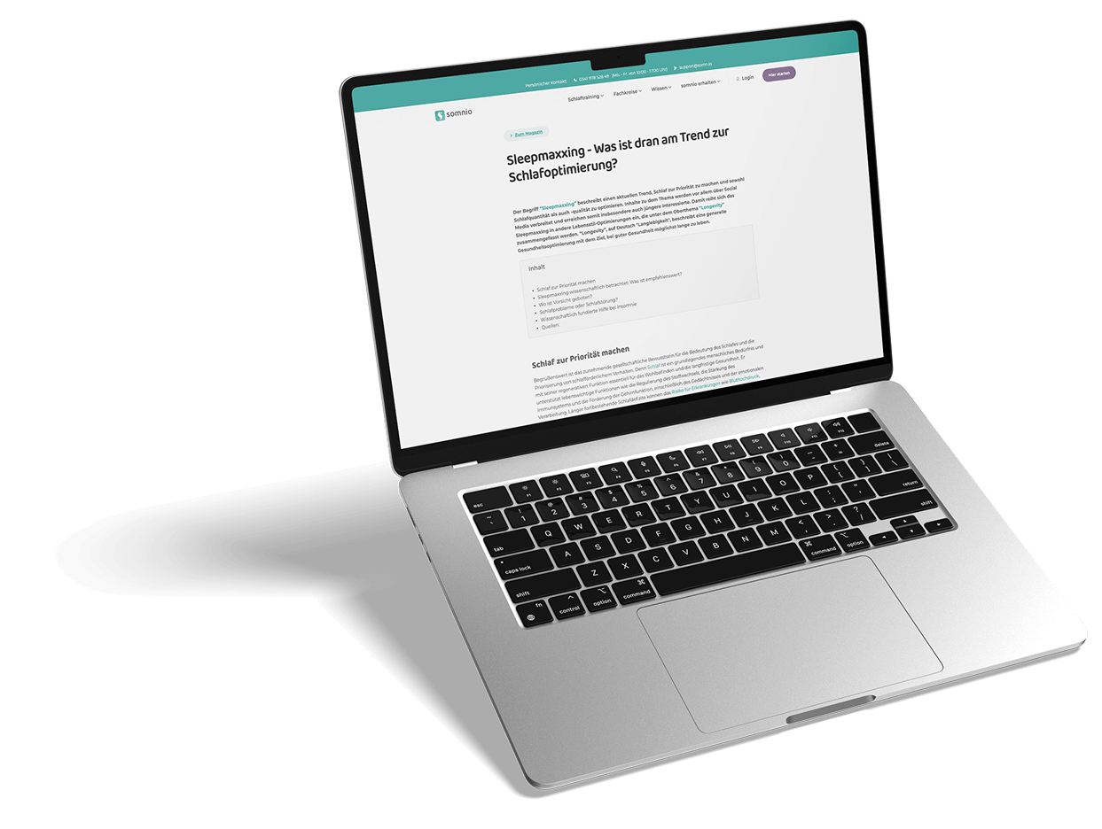 Darstellung eines Laptops mit zwei überlappenden Browserfenstern, in denen Artikel von somnio geöffnet sind